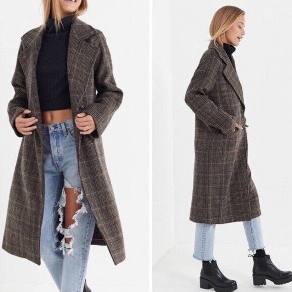 Avec Les Filles Double Face Brow Plaid Wool Coat